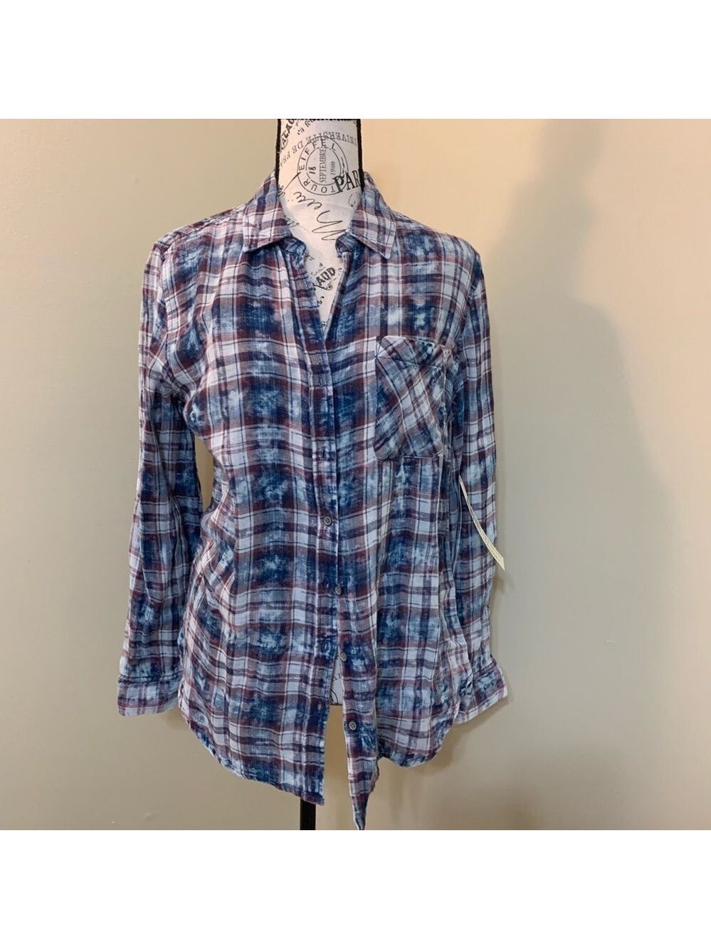Tribal Women Plaid Button Up Shirt Small NWT